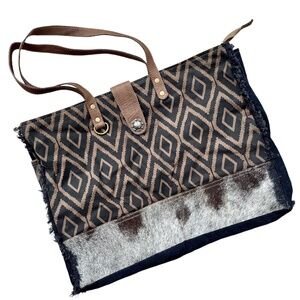 Myra Bag Black Cowhide Weekender Bag